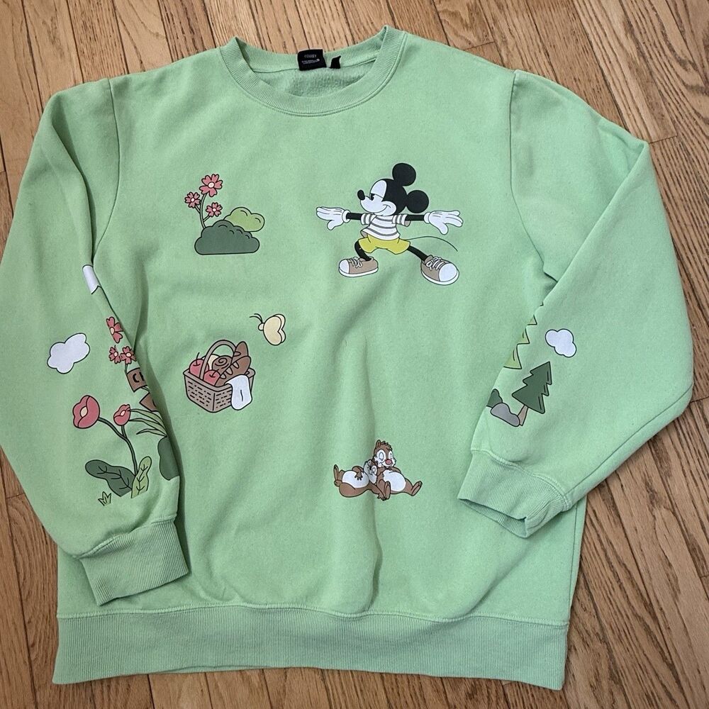 Disney Mickey & Friends Sweatshirt Green Mickey Mouse, Goofy, Pluto Crewneck